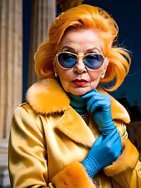 A frail 90 year old grandmother stands outside the royal palace in moonlit darkness